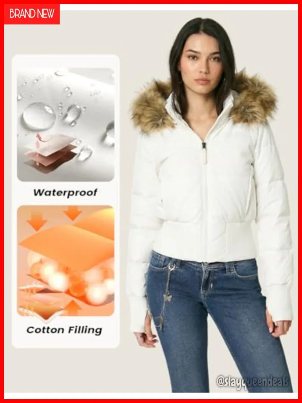 Cropped Puffer Jacket Hooded Winter Warm Coat